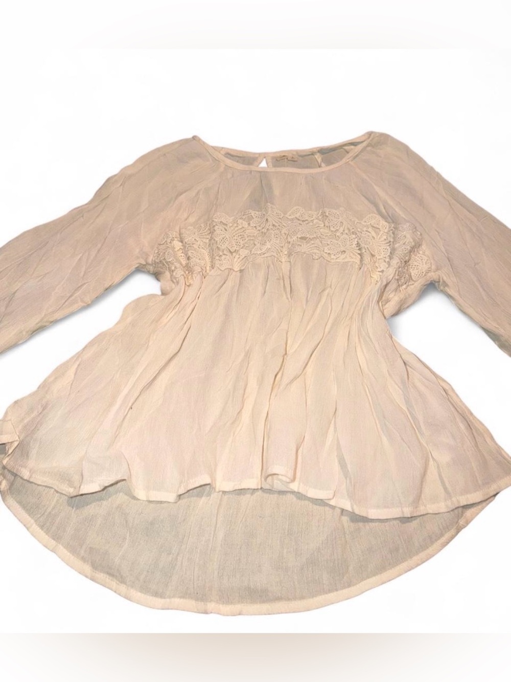 Y2K Hollister Cream Lace-Trim Peasant Top